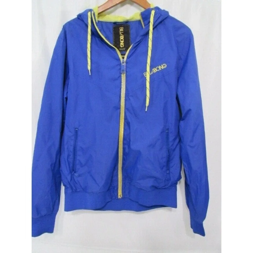 Billabong Hooded Jacket Mens Sz M Blue Yellow‎ Windbreaker Nylon